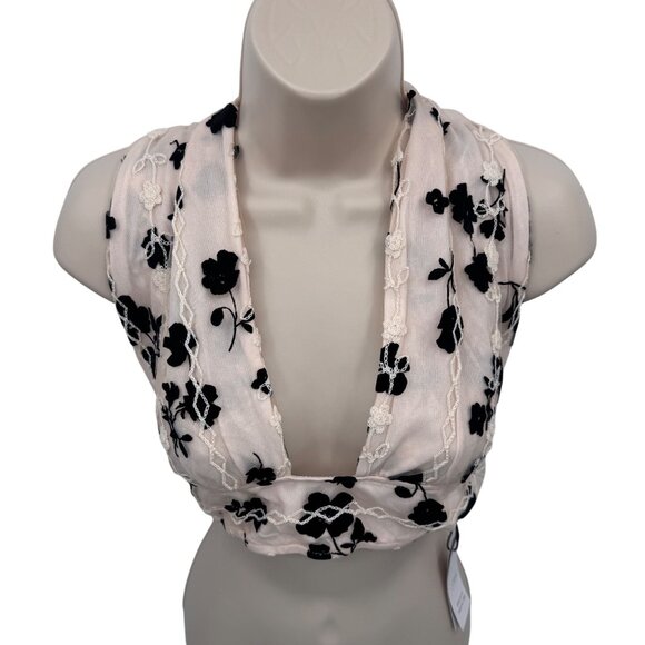 Cider Halter Romantic Top Medium Cream Black Velvet Flower Lace Embroidered NEW - Picture 2 of 10